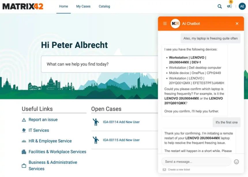 screenshot of a self-service portal to illustrate self-resolution