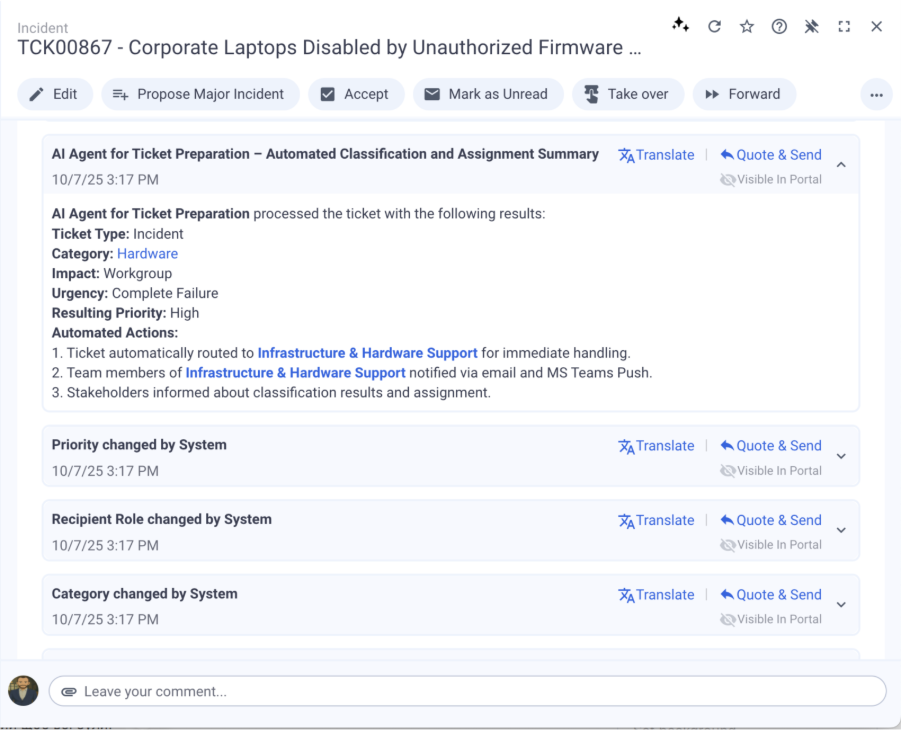 Incident dialog with AI-prepared data 