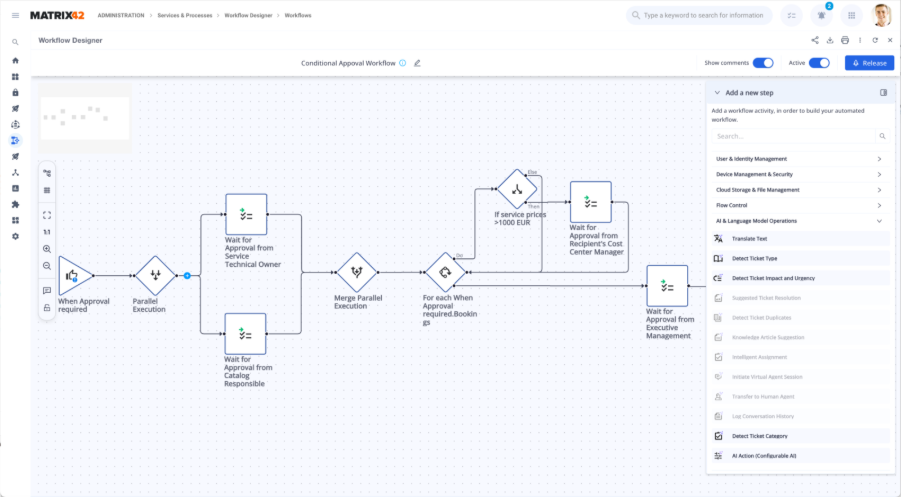 New AI-native Workflow Designer interface with AI actions 