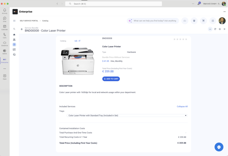 End-user ordering a service in Teams 