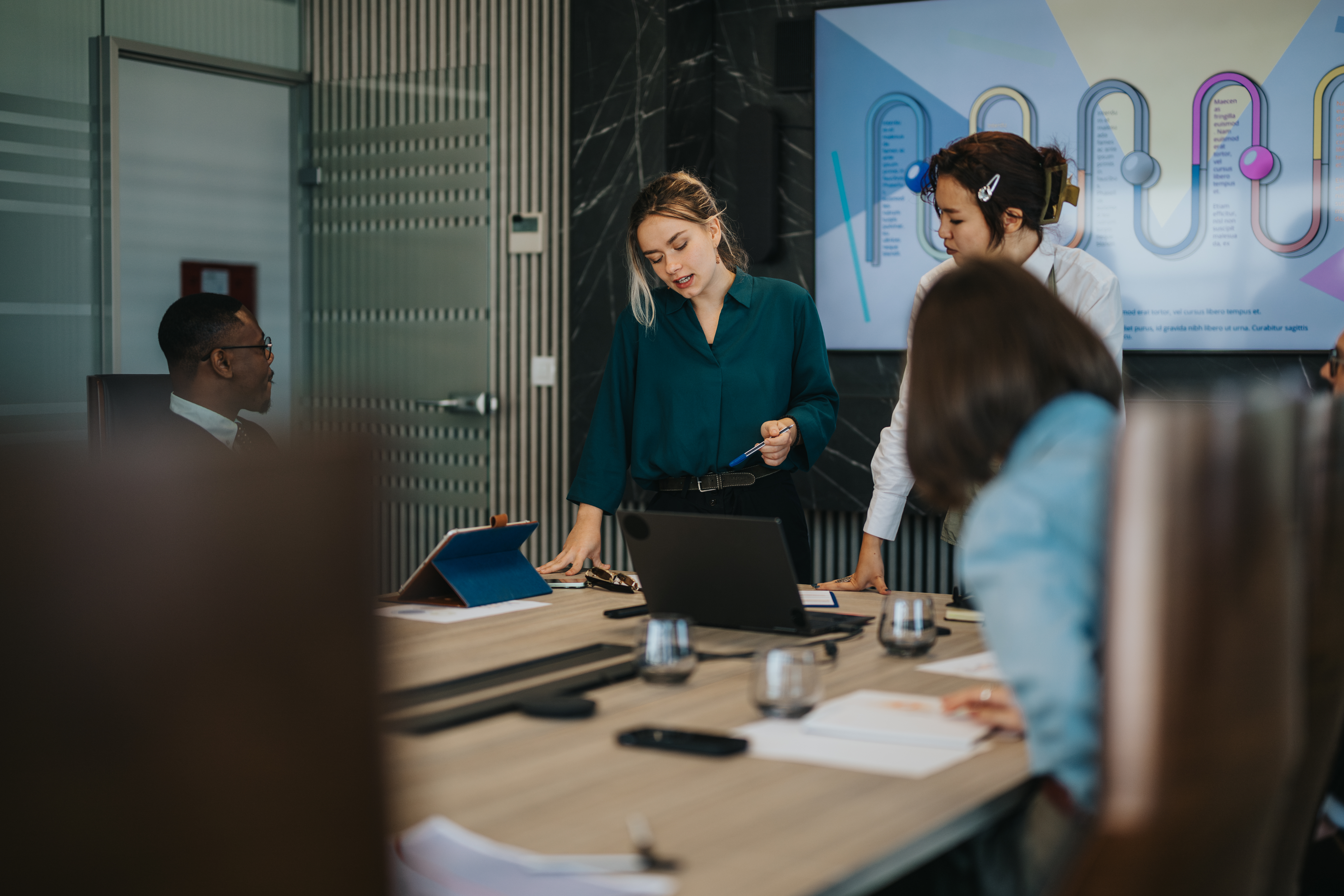 A diverse group of people engaged in a productive meeting