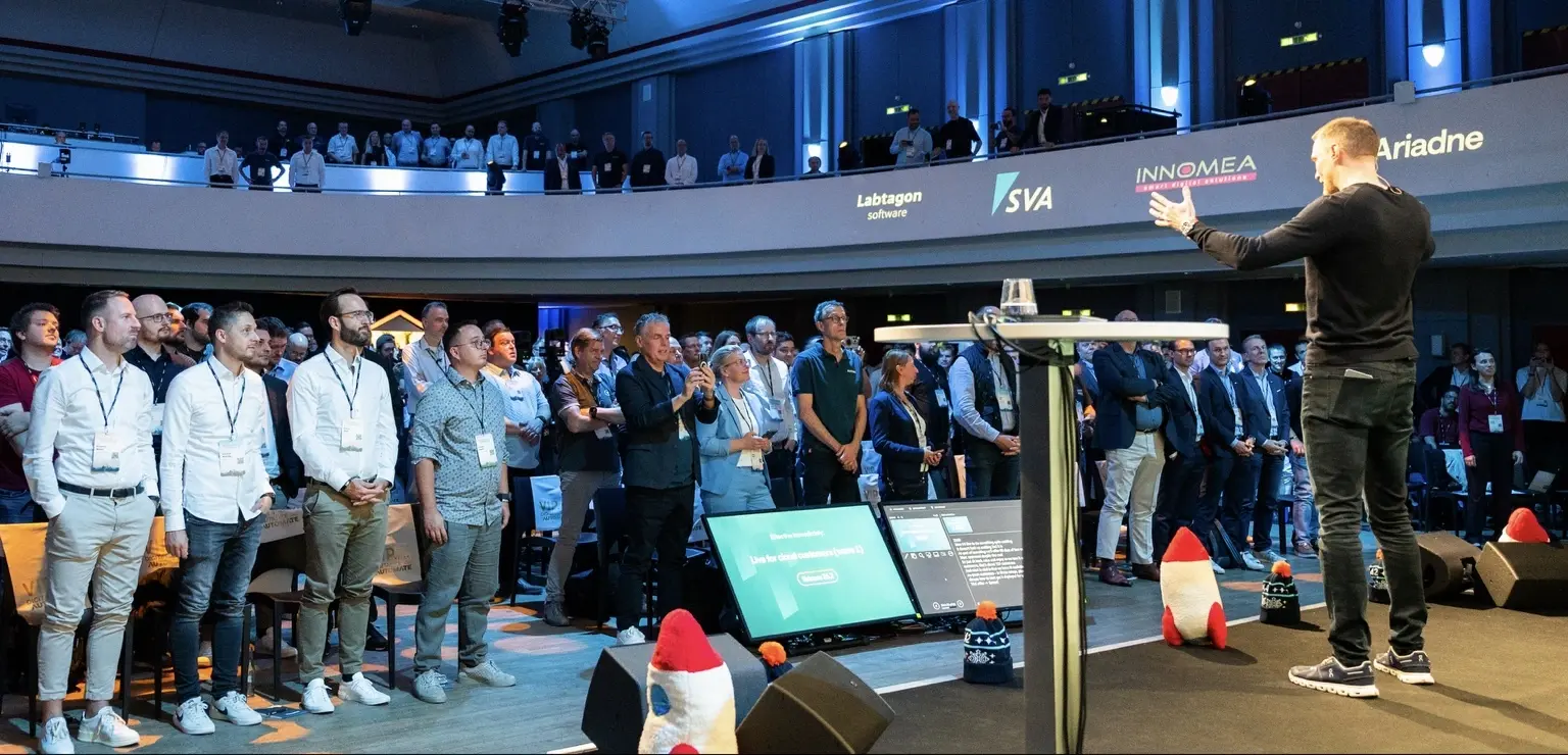 Keynote speaker addressing a standing audience at Digitalize and Automate 2026 in Frankfurt
