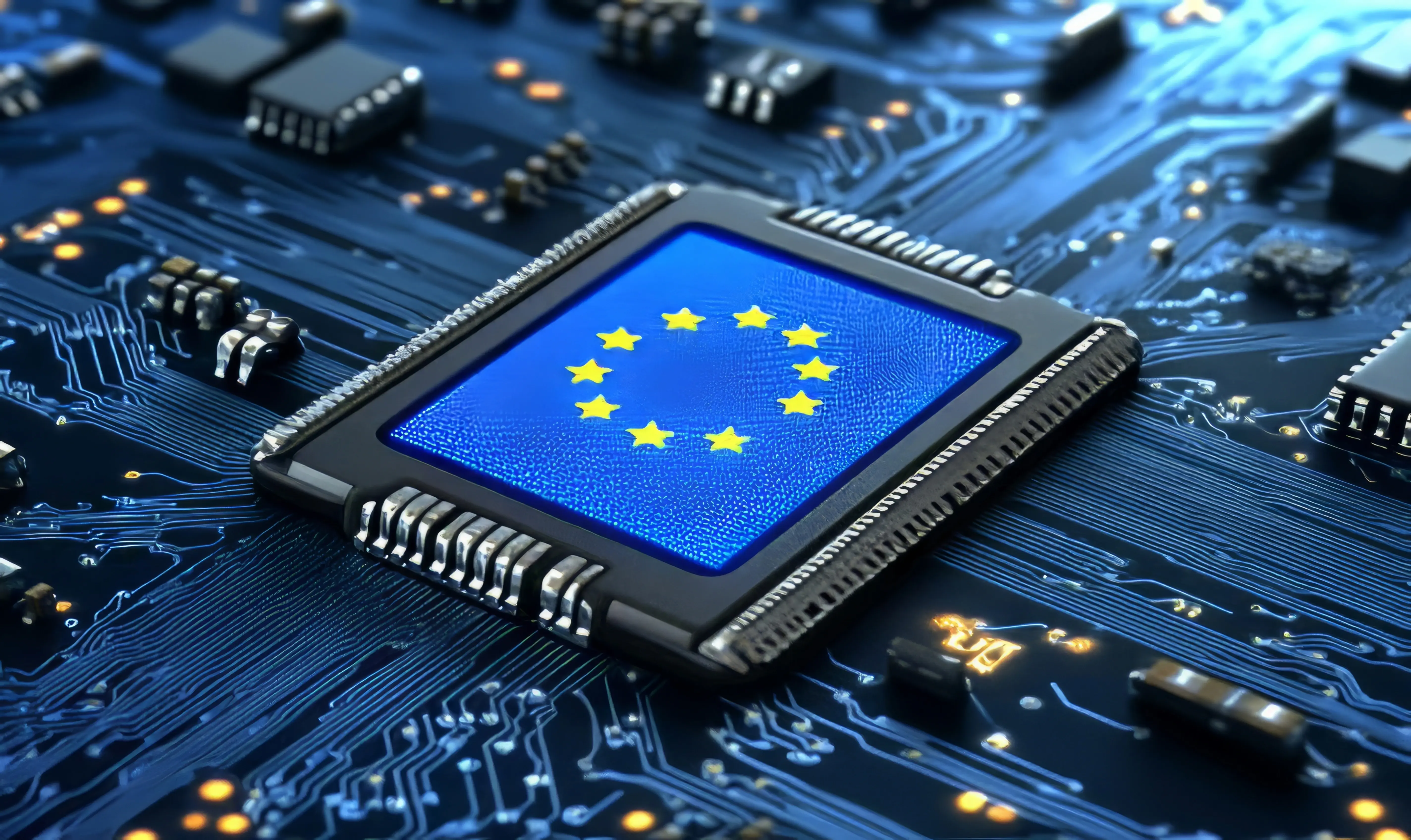 A conceptual image representing European digital sovereignty, with the EU flag integrated with digital circuit patterns. (matrix42.com)
